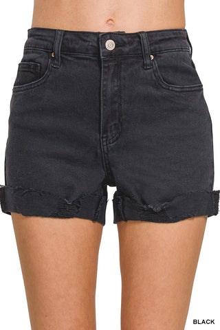 Black 5 Pocket Cuffed Shorts Final Sale