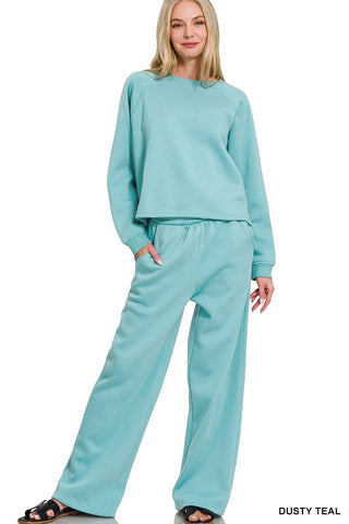 DUSTY TEAL FLEECE RAGLAN SLEEVE PULLOVER & SWEATPANTS SET Final Sale!