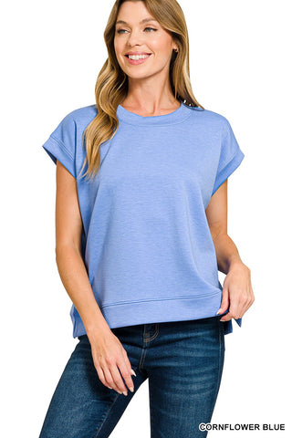 Cornflower Blue Scuba Short Sleeve Sweatshirt Final Sale