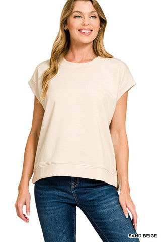 Sand Beige Scuba Short Sleeve Sweatshirt FINAL SALE