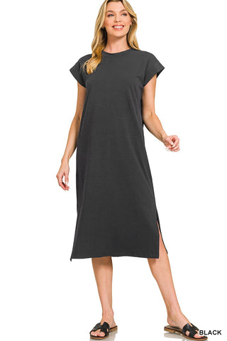 Black Round Neck Short Sleeve Midi Dress Final Sale