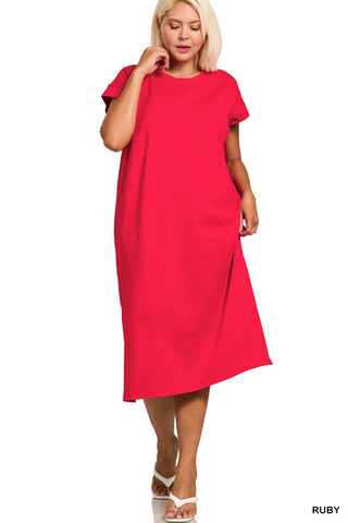 Curvy Ruby Round Neck Short Sleeve Midi Dress FINAL SALE