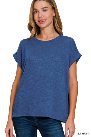 Light Navy Hacci Slub Rolled Up Sleeve Tee FINAL SALE