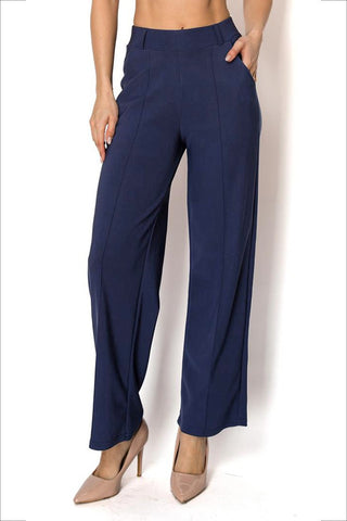 Navy Solid Color Scuba Forma Pants w/ Pockets
