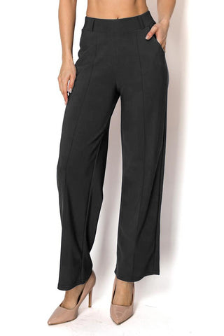 Black Solid Color Scuba Forma Pants w/ Pockets