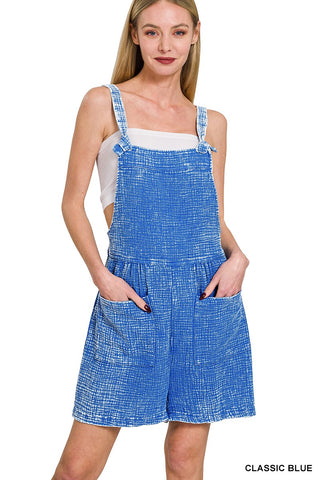 Classic Blue Woven Double Gauze Acid Washed Romper Final Sale