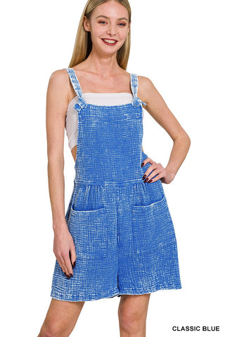 Classic Blue Woven Double Gauze Acid Washed Romper Final Sale