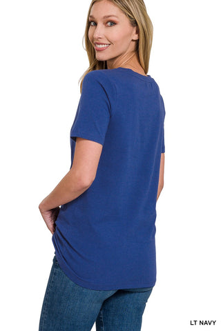 Basic Navy V-neck Short Sleeve Top Final Sale