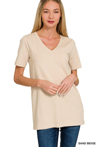 Basic Sand Beige V-neck Short Sleeve Top Final Sale