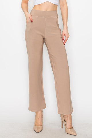 Taupe Scuba Flare Casual Pants W/Elastic Waist Band and Pockets
