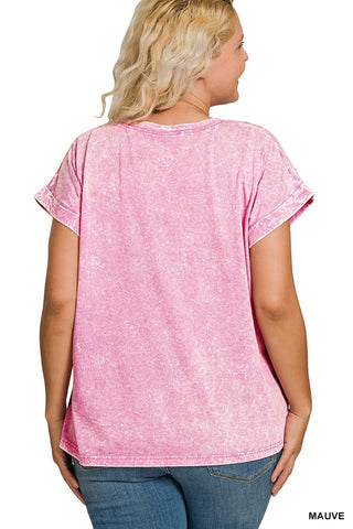 Curvy Mauve Crinkle Washed Round Neck Tee Final Sale