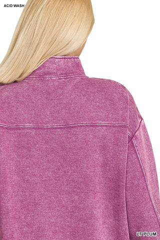 Light Plum Plus Acid Wash Fleece Half Zip Pullover