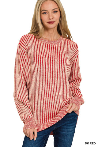 Dark Red Curved Hem Two-tone Sweater Final Sale