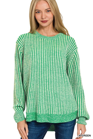 Kelly Green Curved Hem Two-tone Sweater Final Sale