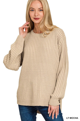 Light Mocha Curved Hem Two-tone Sweater Final Sale