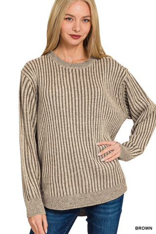 Brown Curved Hem Two-tone Sweater Final Sale