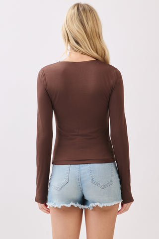 Brown Double Layer V-Neck Basic Top