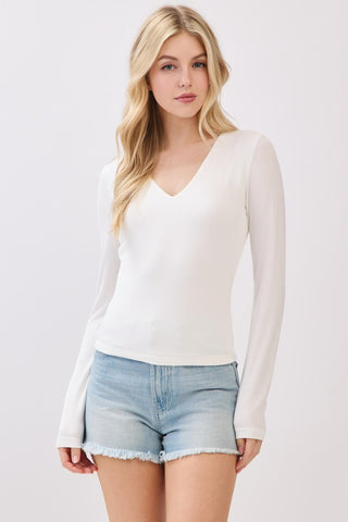 Ivory Double Layer V-Neck Basic Top