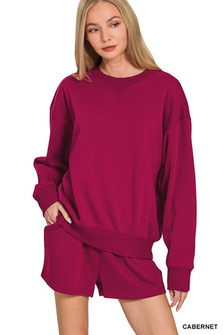 Cabernet Fleece Long Sleeve Sweatshirts & Shorts Set