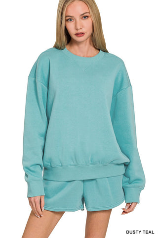 Dusty Teal Fleece Long Sleeve Sweatshirts & Shorts Set