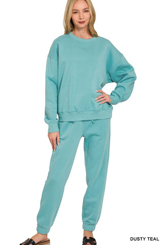 Dusty Teal Fleece Long Sleeve Pullover & Jogger Set Final Sale!