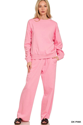 Bright Pink Fleece Long Sleeve Pullover & Sweatpants Set