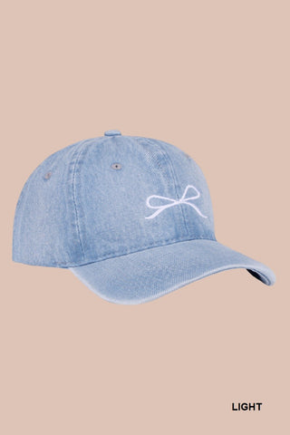 Bow Embroidery Denim Washed Cap (2 Options)