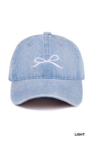 Bow Embroidery Denim Washed Cap (2 Options)