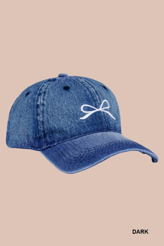 Bow Embroidery Denim Washed Cap (2 Options)