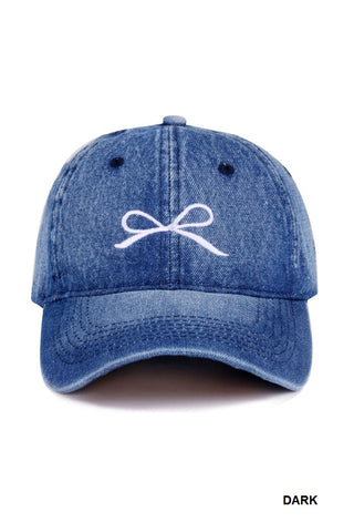 Bow Embroidery Denim Washed Cap (2 Options)