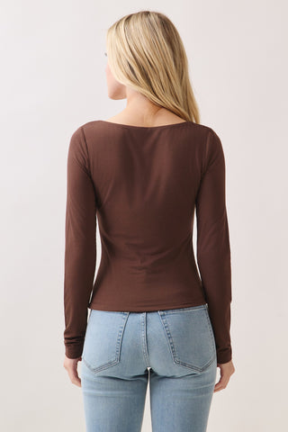Brown Double Layered Square Neck Basic Top
