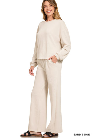 Sand Beige French Rib Pullover & Pants Set