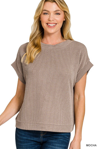 Mocha Raised Rib Cap Sleeve Top FINAL SALE
