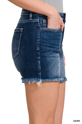 Dark Mid Rise Raw Frayed Hem Denim Shorts FINAL SALE