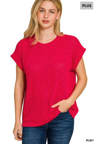 Curvy Ruby Hacci Slub Rolled Up Sleeve Tee FINAL SALE