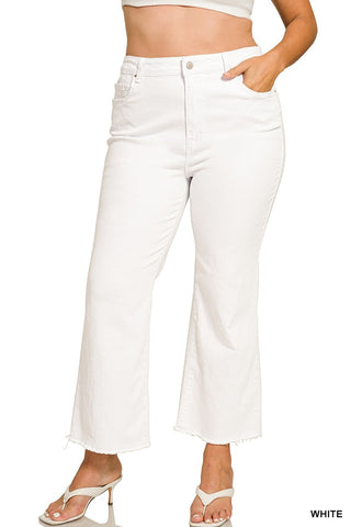 Curvy White Acid Washed Frayed Hem Bootcut Pants