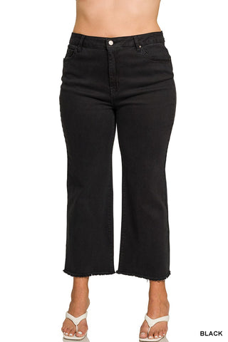 Curvy Black Acid Washed Frayed Hem Bootcut Pants