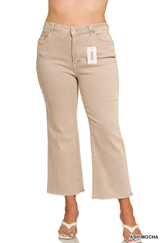 Curvy Ash Mocha Acid Washed Frayed Hem Bootcut Pants