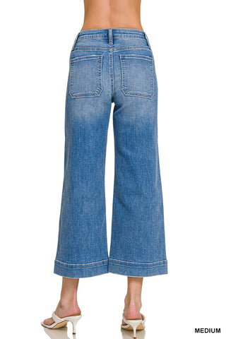 Cropped Wide Leg Denim Pants