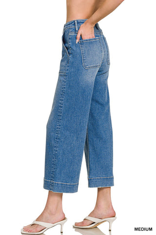 Cropped Wide Leg Denim Pants