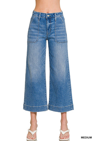 Cropped Wide Leg Denim Pants