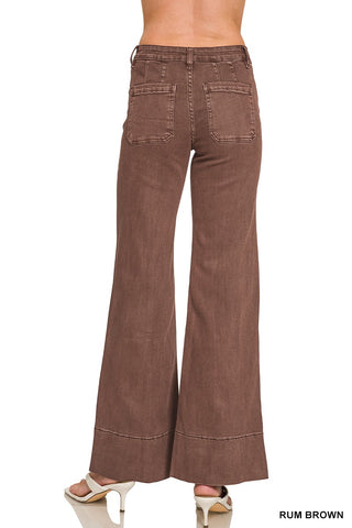 Rum Brown Mid Rise Wide Leg Color Denim Pants