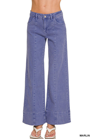 Marlin Mid Rise Wide Leg Color Denim Pants