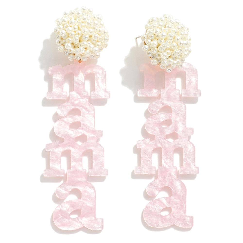 Marbled Resin 'mama' Drop Earrings With Beaded Cluster Detail