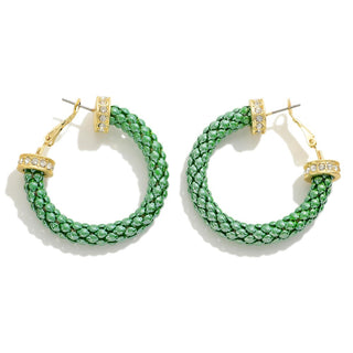 Green Mesh Chain Link Drop Earrings With Rhinestone Details