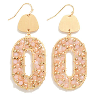 Circular Metal Drop Earrings With Wire Strung Bead Details (5 Colors)