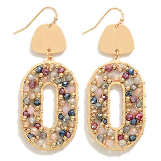 Circular Metal Drop Earrings With Wire Strung Bead Details (5 Colors)