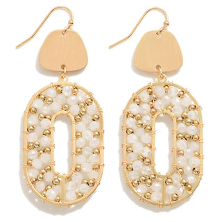 Circular Metal Drop Earrings With Wire Strung Bead Details (5 Colors)