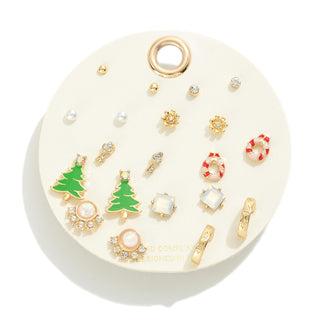 Set of 10 Christmas Themed Stud Earrings (4 Options)