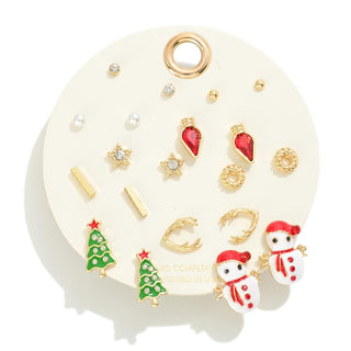 Set of 10 Christmas Themed Stud Earrings (4 Options)